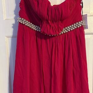 Calvin Klein Fuchsia Pearl-Trim Pleated Mini Dress